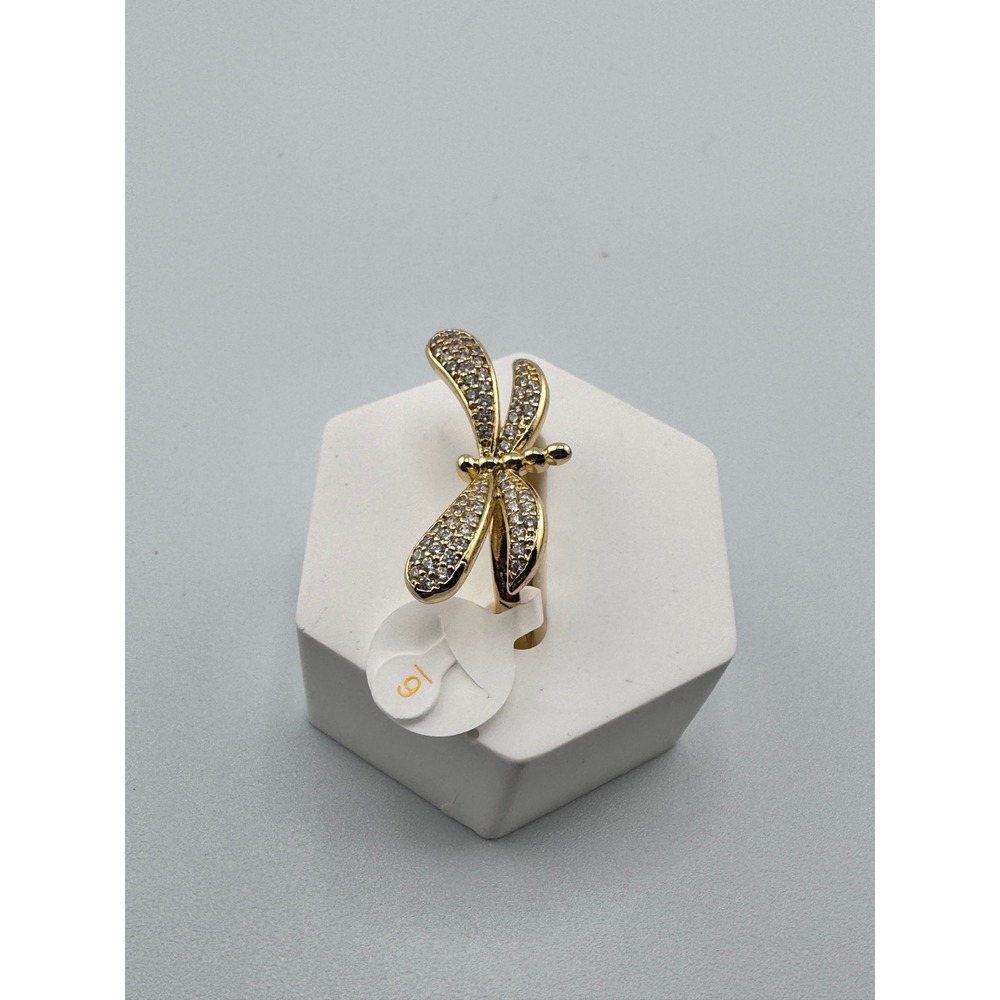 Gold plated Tone Dragonfly Ring Pave Cubic Zirconia Statement Band Size 6
